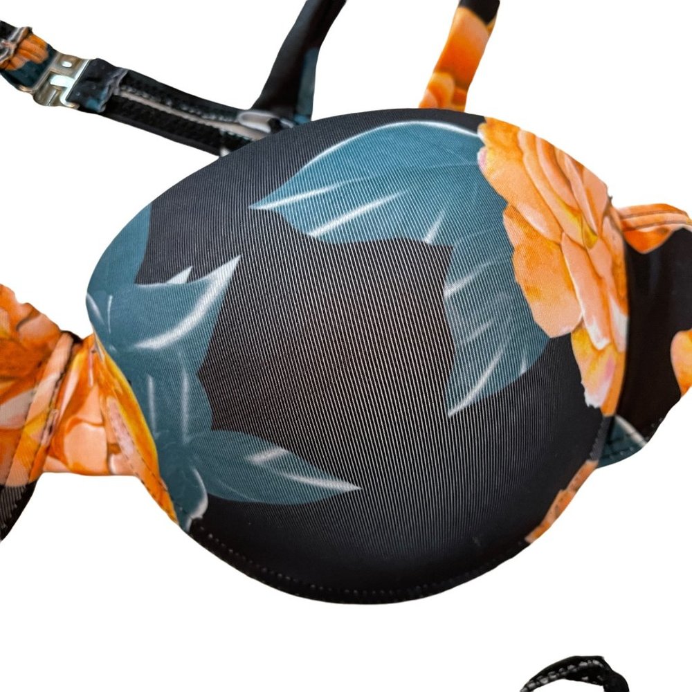 Luxyville black floral high waist 2 piece bikini swimsuit women's size L - Picture 13 of 14